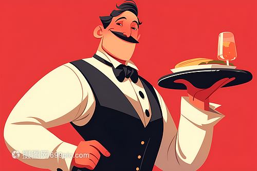 餐厅手持托盘的服务员 餐饮服务的幕后英雄